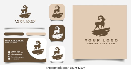 vintage goat logo template and business card Premium Vector