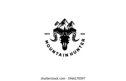 Vintage Goat With Mountain logo vector icon illustration