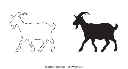 Vintage Goat Silhouette - Elegant Goat Outline for Classic Designs
