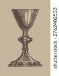 Vintage Goblet Chalice with Ornate Base Engraving Illustration