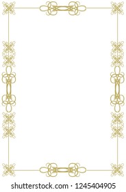 Vintage gold A4 frame with ornamental elements. Vector illustration