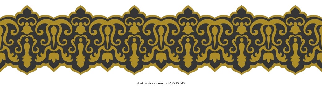 Vintage gold abstract pattern. Seamless border. For framing. Brush.