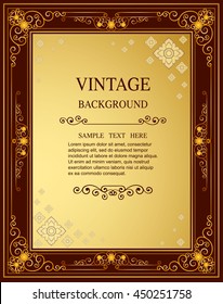 Vintage gold background, antique style frame, Victorian ornament, beautiful brochure, certificate, award's and diploma's layout, book cover, floral luxury ornamental pattern, achievement template