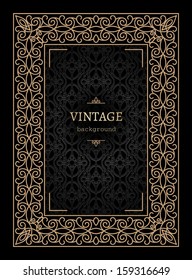 Vintage gold background, book cover, vector ornamental frame template