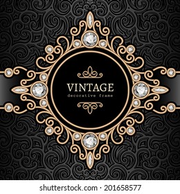 Vintage Gold Background, Diamond Vignette, Vector Jewelry Frame, Eps10