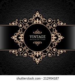 Vintage gold background, diamond vignette, vector jewelry frame, eps10