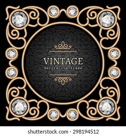 Vintage gold background, diamond vignette, vector jewelry frame, eps10