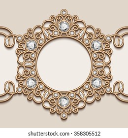 Vintage gold background, diamond vignette, label, vector jewelry frame, eps10