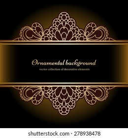Vintage gold  background, divider, header, ornamental lacy vector frame