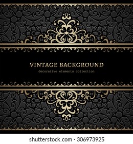 Fondo dorado vintage, divisor, cabezal, marco ornamental vectorial
