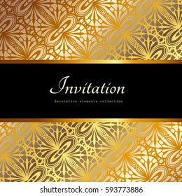 Vintage gold background, elegant vector greeting card or invitation design