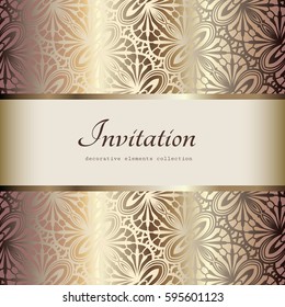 Vintage gold background, elegant vector greeting card or invitation design