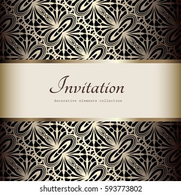 Vintage gold background, golden vector ornament, luxury invitation or announcement design