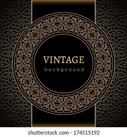 Vintage gold background, ornamental label, round vector frame, eps10