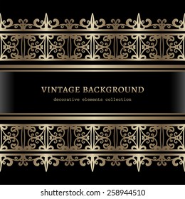 Vintage-goldener Hintergrund, Zierrahmen mit nahtlosen Spitzen-Rändern