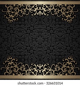 Vintage gold background, ornamental vector frame with gold swirly borders