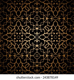 Vintage gold background, seamless pattern, vector lace texture