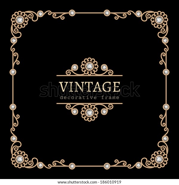 Vintage gold background, square jewelry frame on\
black, vector eps10