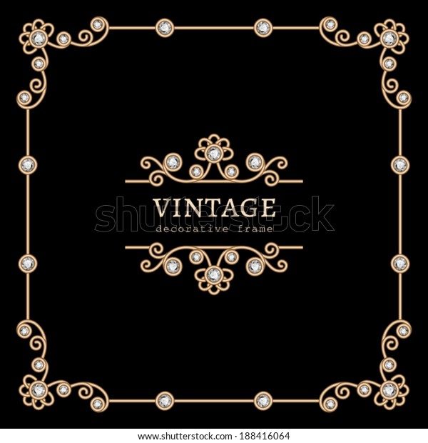 Vintage gold background, square jewelry vector frame on\
black, eps10 