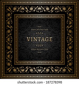 Vintage gold background, square ornamental frame, vector eps10