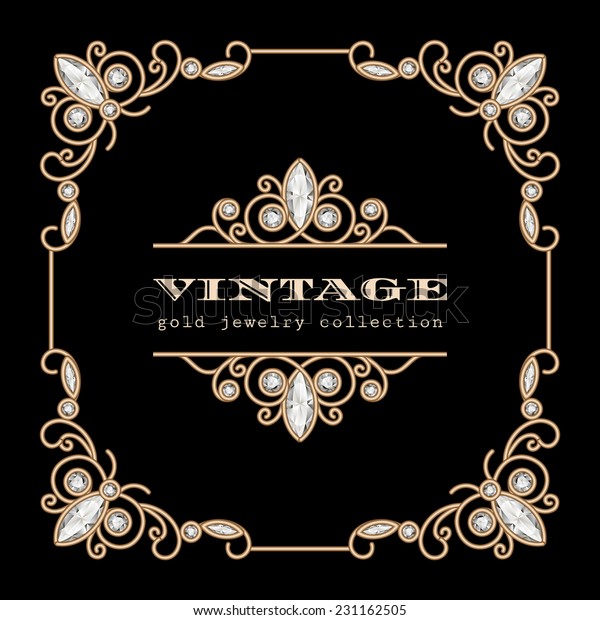 Vintage gold background, square vector jewelry\
frame, eps10