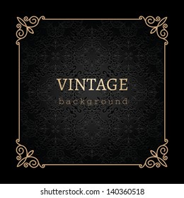 Vintage gold background, vector antique frame on black