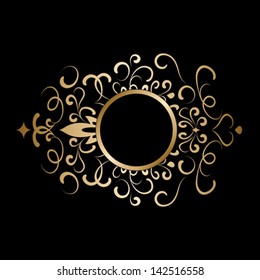 Vintage gold background, vector antique frame on black