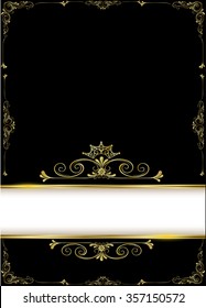 Vintage gold background, vector antique frame on black