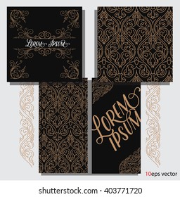 Vintage gold background, vector antique frame on black