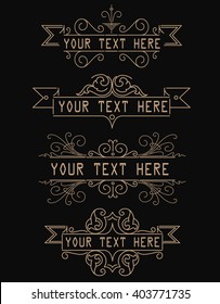 Vintage gold background, vector antique frame on black.
