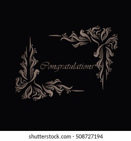 Vintage gold background, vector antique frame on black