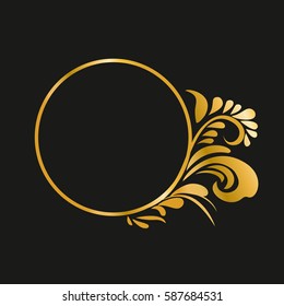Vintage gold background, vector circle frame on black
