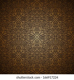 Vintage Gold Background, Vector Filigree Seamless Pattern