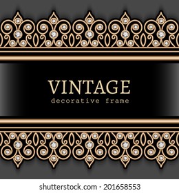 Vintage gold background, vector jewelry frame with seamless borders, eps10