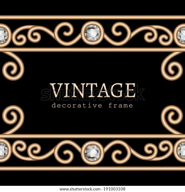 Vintage gold background, vector jewelry\
frame with seamless borders on black,\
eps10
