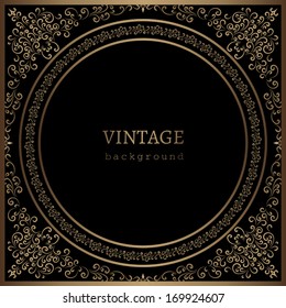 Vintage gold background, vector ornamental frame template on black