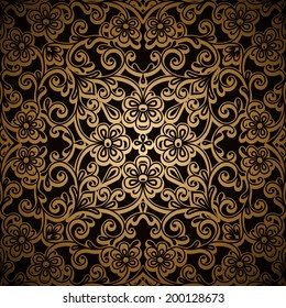 Vintage gold background, vector seamless pattern, abstract floral ornament