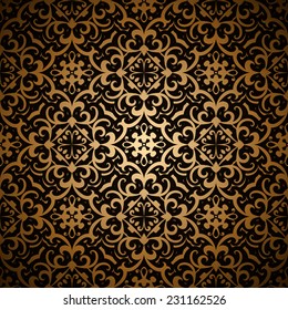 Vintage gold background, vector seamless pattern, abstract floral ornament