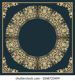 Vintage gold background, vector square ornamental frame with place for text. Can be used for documents, book cover, album, menu, poster, certificate.