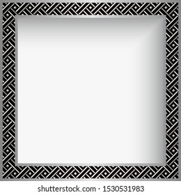 Vintage gold background, vector square ornamental frame with geometric border pattern