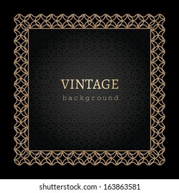 Vintage gold background, vector square frame template on black