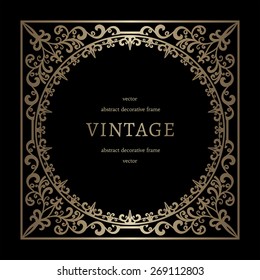 Vintage gold background, vector square frame template on black