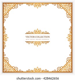 Vintage gold background, vector square ornamental frame on white