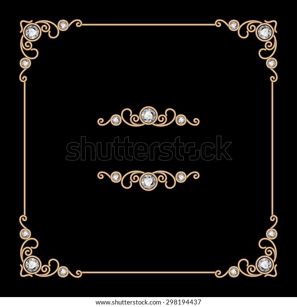Vintage gold background, vector square jewelry\
frame on black, eps10