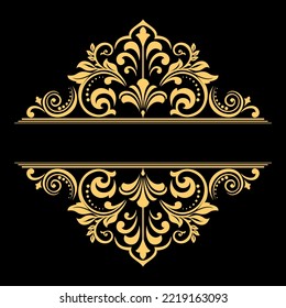Vintage gold and black element. Graphic vector design. Damask graphic ornament