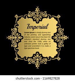 Vintage gold border or frame. Wicker line and business vector decor element. Luxury page decoration with Imperial. Design vip element. Calligraphic label