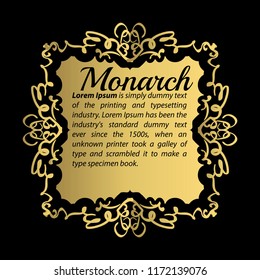 Vintage gold border or frame. Wicker line and business vector decor element. Luxury page decoration with monarch. Design vip element. Calligraphic label