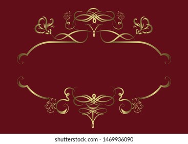Vintage gold border on burgundy background. Golden frame. Elegant art object