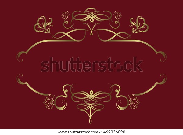 Vintage gold border on burgundy background. Golden\
frame. Elegant art\
object