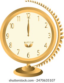 Antiguas reloj de oro de la cara, elegante reloj de números romanos aislados sobre fondo blanco. Reloj clásico realista con esfera blanca y negra. Escala de tiempo bajo el cristal. Ilustración vectorial